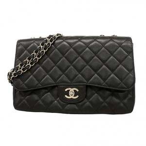 Chanel Shoulder Bag, Large Matelassé, Double Chain, Caviar Leather, Black, Wo...